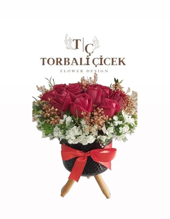 11 ADET 3 AYAKLI VAZODA KIRMIZI GÜL